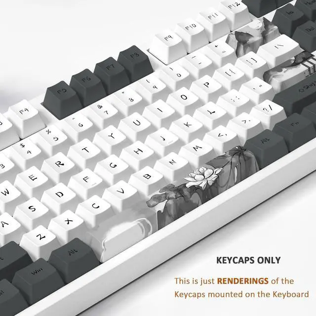 Alt view image 3 of 5 - MOLGRIA Ink Lotus Keycaps, 140 Set Custom Keycaps for Gaming Keyboard, PBT OEM Profile Dye Sublimation Keycaps ANSI/ISO Layout with Keycap Puller for Gateron Kailh Cherry MX 104/87/74/61 60 Keyboard