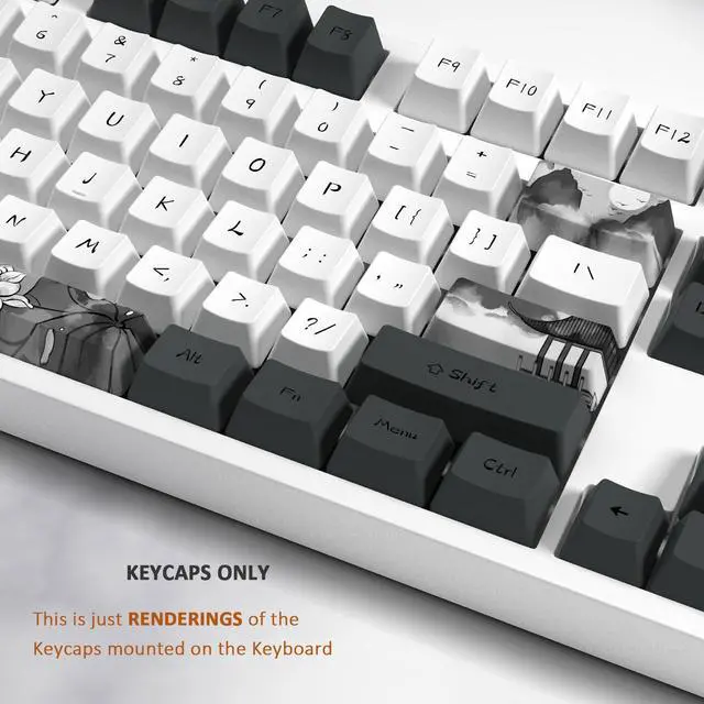 Alt view image 4 of 5 - MOLGRIA Ink Lotus Keycaps, 140 Set Custom Keycaps for Gaming Keyboard, PBT OEM Profile Dye Sublimation Keycaps ANSI/ISO Layout with Keycap Puller for Gateron Kailh Cherry MX 104/87/74/61 60 Keyboard