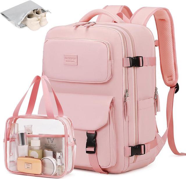 Main image of MOONBABY Travel Backpack Carry on Flight Approved for Women Fits 17 inch Laptop Large College Bookbag Personal Item Bag with Makeup and Shoe Bag, Pink