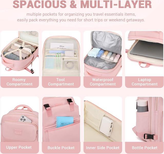 Alt view image 5 of 5 - MOONBABY Travel Backpack Carry on Flight Approved for Women Fits 17 inch Laptop Large College Bookbag Personal Item Bag with Makeup and Shoe Bag, Pink