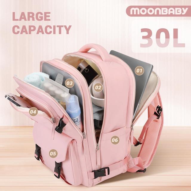 Alt view image 4 of 5 - MOONBABY Travel Backpack Carry on Flight Approved for Women Fits 17 inch Laptop Large College Bookbag Personal Item Bag with Makeup and Shoe Bag, Pink