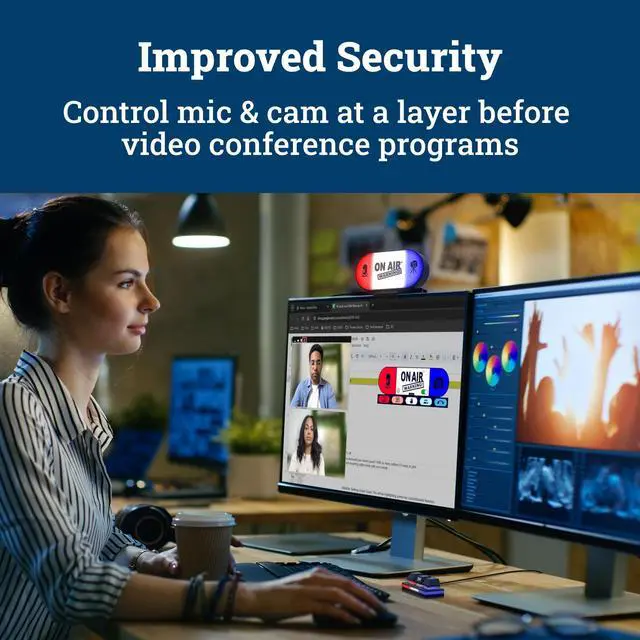 Alt view image 2 of 5 - MuteKit - Mute Button, Busy Light for Cam, Mic & in-Meeting Status. Requires Free Software Download. Customize Colors. All-Mute Button, Secure Mute, Works with Zoom, Teams Meet, Webex, etc., Mac & PC
