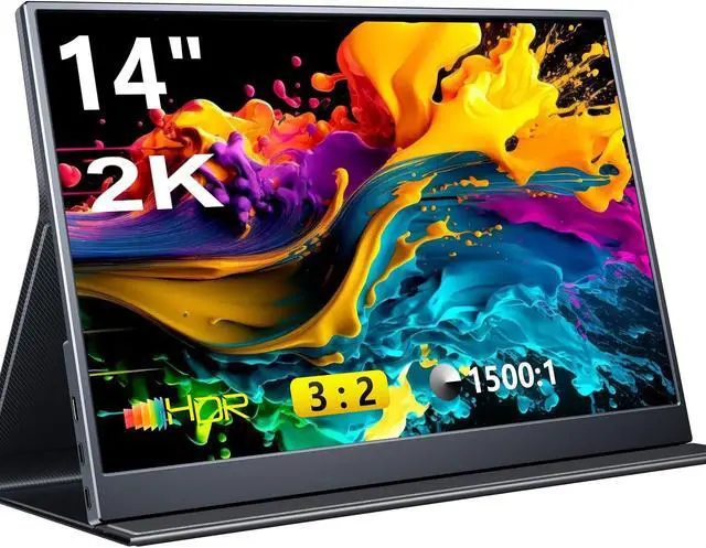 Main image of Portable Monitor, 14 inch 3:2 QHD IPS Laptop Display, Dual USB C HDMI Laptop Screen Extender, 2160 * 1440P Gaming Display with 2 Speakers, Travel Monitor for Laptop PS4/5 PC Phone Xbox Switch