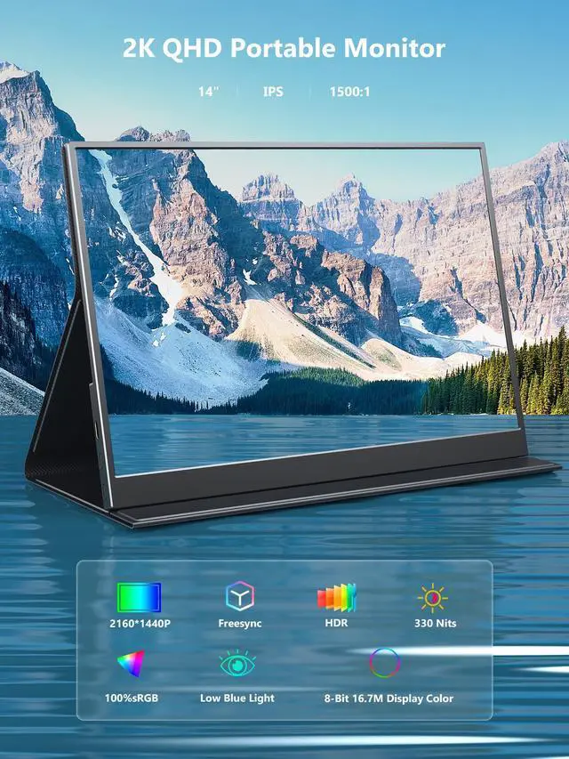 Alt view image 4 of 5 - Portable Monitor, 14 inch 3:2 QHD IPS Laptop Display, Dual USB C HDMI Laptop Screen Extender, 2160 * 1440P Gaming Display with 2 Speakers, Travel Monitor for Laptop PS4/5 PC Phone Xbox Switch