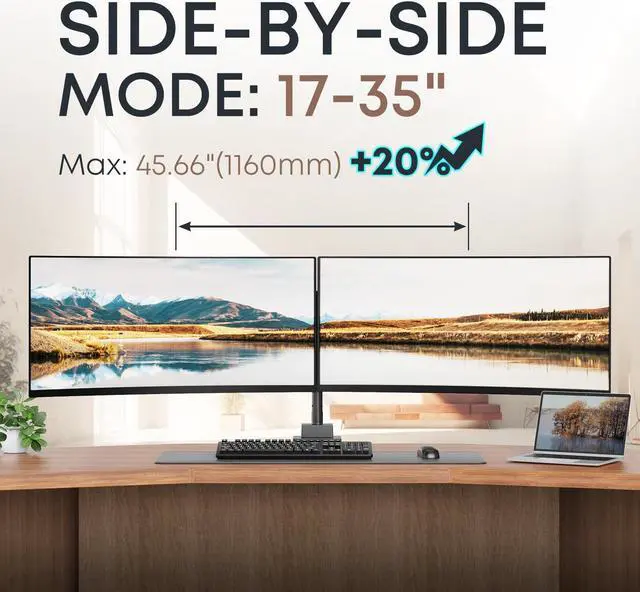 Alt view image 3 of 5 - 17-57 inch Dual Vertical Monitor Mount, Heavy Duty Monitor Arm for 2 Monitors, up to 59.4 lbs, Extra Tall/Wide Adjustable, Premium Aluminum Dual Monitor Desk Mount, VESA 75x75-200x200 mm