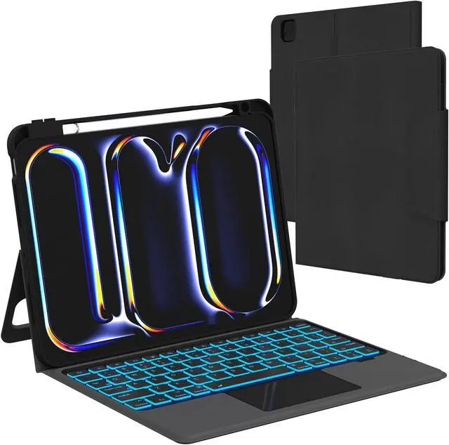 Main image of for 2024 iPad Pro 11-inch (M4) Case with Keyboard - Folio Smart Tablet Book Cover with Touchpad - 7 Color Backlit Keyboard Case with S Pen Holder & Multi-Angle Kickstand for iPad Pro 11" (M4) Black