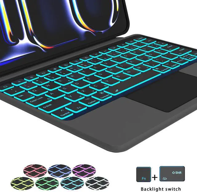 Alt view image 4 of 5 - for 2024 iPad Pro 11-inch (M4) Case with Keyboard - Folio Smart Tablet Book Cover with Touchpad - 7 Color Backlit Keyboard Case with S Pen Holder & Multi-Angle Kickstand for iPad Pro 11" (M4) Black