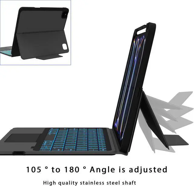 Alt view image 5 of 5 - for 2024 iPad Pro 11-inch (M4) Case with Keyboard - Folio Smart Tablet Book Cover with Touchpad - 7 Color Backlit Keyboard Case with S Pen Holder & Multi-Angle Kickstand for iPad Pro 11" (M4) Black