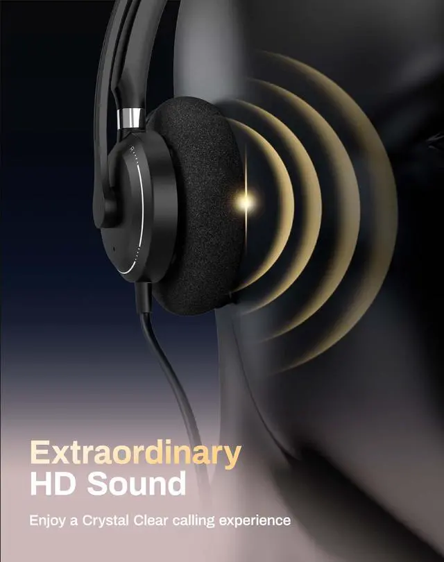 Alt view image 4 of 5 - USB Headset with Microphone for PC, Computer Headset with Call Answer Button for MS Teams & IP Phones, Wired Headphone with Noise Reduction Microphone, Lightweight Design for All-Day Comfort (Black)