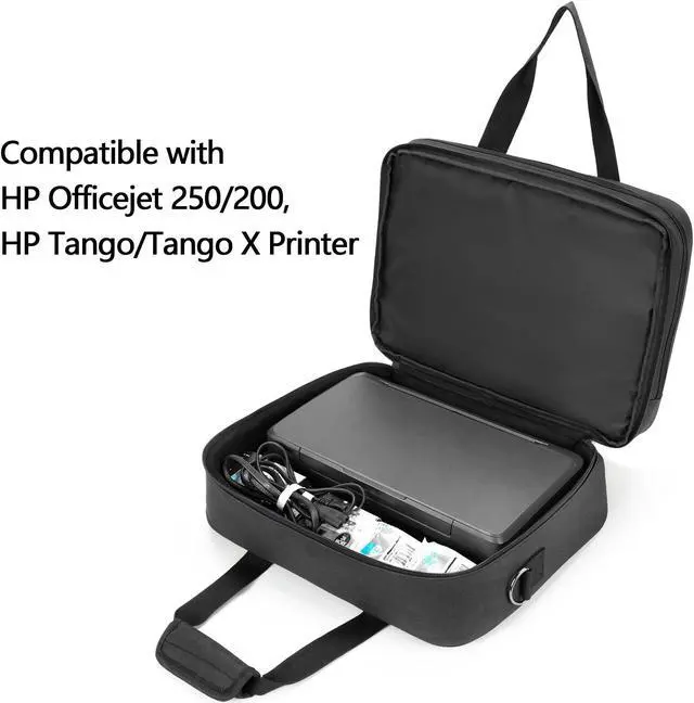 Alt view image 2 of 5 - samdew Double-layer Portable Mobile Printer Storage Bag Compatible with HP Tango/Tango X, HP Officejet 250/200, Printer Carrying Case with 15.6" Laptop Layer, Shoulder & Trolley Strap, Bag Only