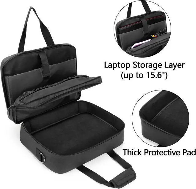 Alt view image 3 of 5 - samdew Double-layer Portable Mobile Printer Storage Bag Compatible with HP Tango/Tango X, HP Officejet 250/200, Printer Carrying Case with 15.6" Laptop Layer, Shoulder & Trolley Strap, Bag Only