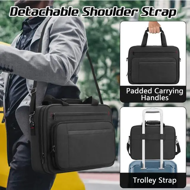 Alt view image 5 of 5 - samdew Double-layer Portable Mobile Printer Storage Bag Compatible with HP Tango/Tango X, HP Officejet 250/200, Printer Carrying Case with 15.6" Laptop Layer, Shoulder & Trolley Strap, Bag Only