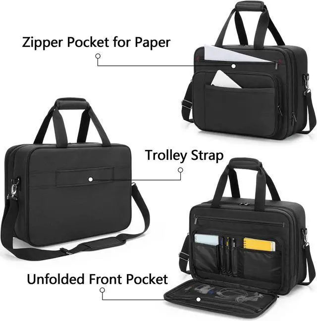 Alt view image 4 of 5 - samdew Double-layer Portable Mobile Printer Storage Bag Compatible with HP Tango/Tango X, HP Officejet 250/200, Printer Carrying Case with 15.6" Laptop Layer, Shoulder & Trolley Strap, Bag Only