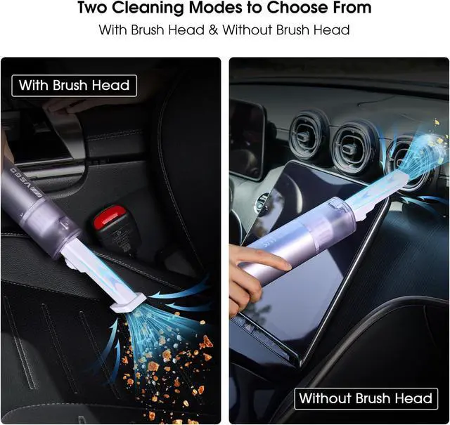 Alt view image 4 of 5 - VSGO Cordless Car Vacuum, Compressed Electric Air Duster 17000Pa Suction, 5-in-1 Portable Mini Small Handheld Vacuum, UP to 90 Mins Runtime for Car, Desk, Computer, Keyboard, Home Cleaning (Purple)