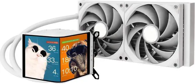 Main image of TRYX Panorama 280 White 280mm AIO 6.67'' AMOLED L-Shaped Screen 3D Anamorphic Effect Display Customizable AIO Cooler 280mm 8th Gen Asetek Pump 300w TDP ROTA PRO 140mm Fan LGA 1700/1200/115X AM5/AM4