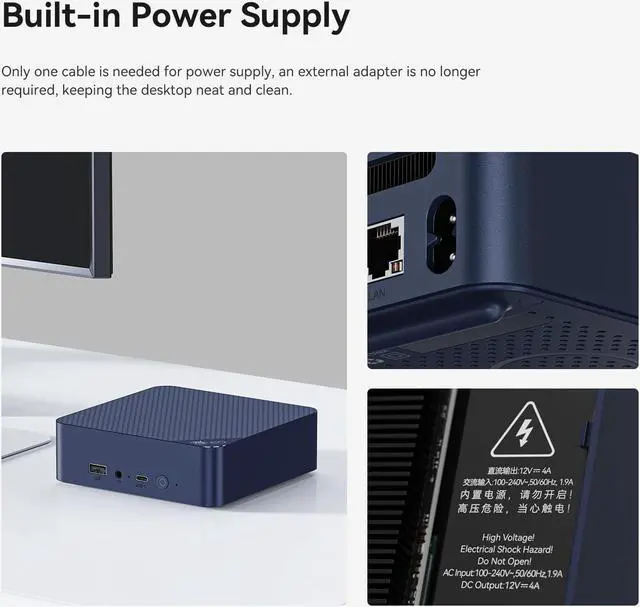 Alt view image 4 of 5 - Beelink Mini PC, EQ14 Intel Twin Lake N150(up to 3.6GHz) 4C/4T, Mini Computer 16GB DDR4 RAM 500GB SSD, Desktop PC Dual Display HDMI*2 4K 60Hz/Dual 1000Mbps/WiFi6/BT5.2/WOL/PXE/Openwrt/Office/W-11
