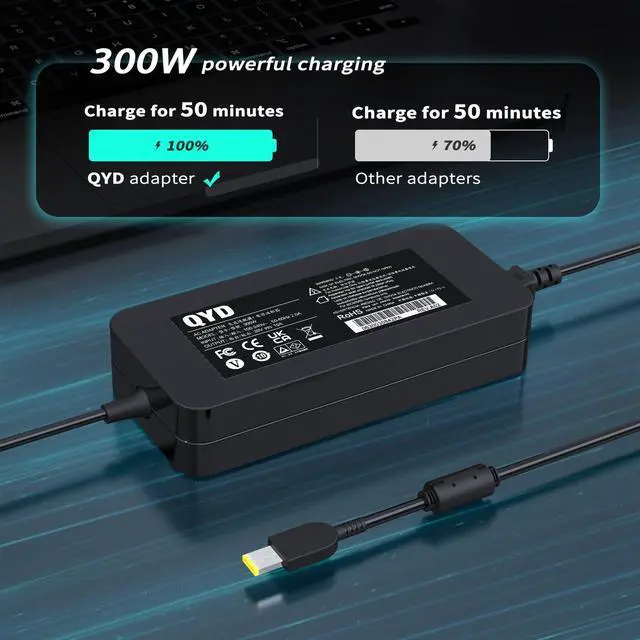 Alt view image 2 of 5 - QYD 300W 20V 15A AC Power Adapter Laptop Charger Compatible with Lenovo Legion 5 Pro 16ACH6H 5-15ITH6H 5-17ITH6H 5-17ACH6H Legion 7 16ITHG6 7-16ACHG6 Gaming Laptop Slim Tip Power Supply Cord