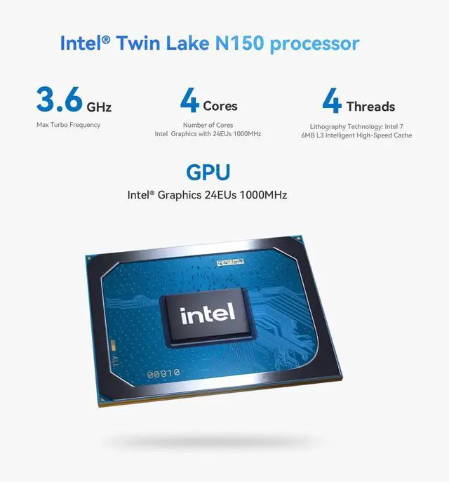 Alt view image 2 of 5 - TRIGKEY Key-N150 Mini PC, Intel Twin Lake N150(4C/4T, up to 3.60GHz) Mini Computer, 16G DDR4 500G M.2 PCIeX4 SSD Business Mini PC Built-in Power Supply/Dual HDMI/1000M LAN*2/WiFi 5/BT 5.0/USB 3.2 * 3