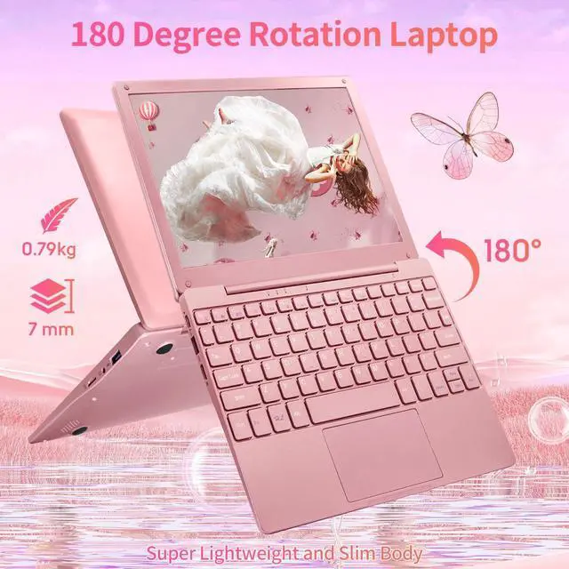 Alt view image 3 of 5 - BINTEC 10.1 inch Ultra-Thin Portable Mini Laptop, Celeron N4020 Processor (up to 2.8Ghz), 8GB RAM DDR4,Weight only About 0.8Kg,Built-in Webcam, WiFi, Easy to Carry (Rose Gold, 8G+128GB SSD)