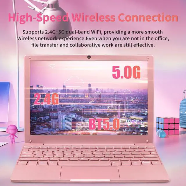 Alt view image 4 of 5 - BINTEC 10.1 inch Ultra-Thin Portable Mini Laptop, Celeron N4020 Processor (up to 2.8Ghz), 8GB RAM DDR4,Weight only About 0.8Kg,Built-in Webcam, WiFi, Easy to Carry (Rose Gold, 8G+128GB SSD)