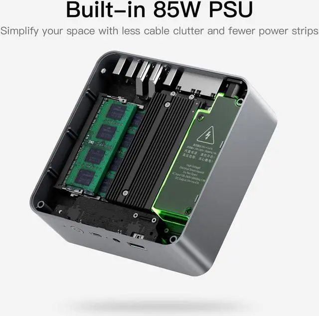 Alt view image 4 of 5 - Beelink EQR5 Mini PC, AMD Ryzen 7 5825U(8C/16T, Up to 4.5GHz), Mini Computer 16G DDR4 RAM 500GB NVMe PCIE3.0x4 SSD, Micro PC 4K@60Hz Dual Display Dual HDMI/WiFi6/BT5.2/1000Mbps
