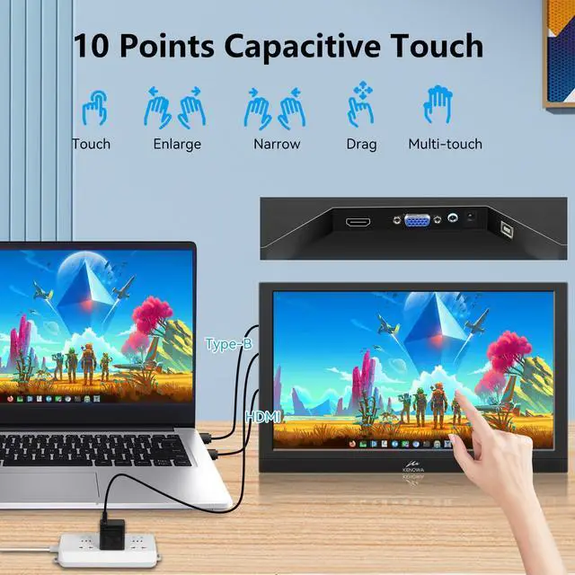 Alt view image 3 of 5 - Kenowa Touchscreen Portable Monitor 13.3 Inch, FHD 1080P IPS Built-in Privacy Screen with HDMI VGA, Portable Monitor for Laptop Compuer Wins OS Rasp pi