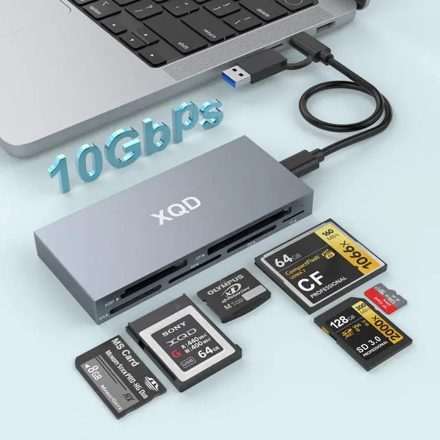 Main image of 8 in 1 XQD Card Reader, 10Gbps Multi XQD Reader for Sony G/M Series, Lexar 2933x/1400x USB Mark XQD Card/CF/XD/MS/TF/SD Reader, USB C USB 3.0 Memory Card Reader for Windows/Mac OS/Linux/Android