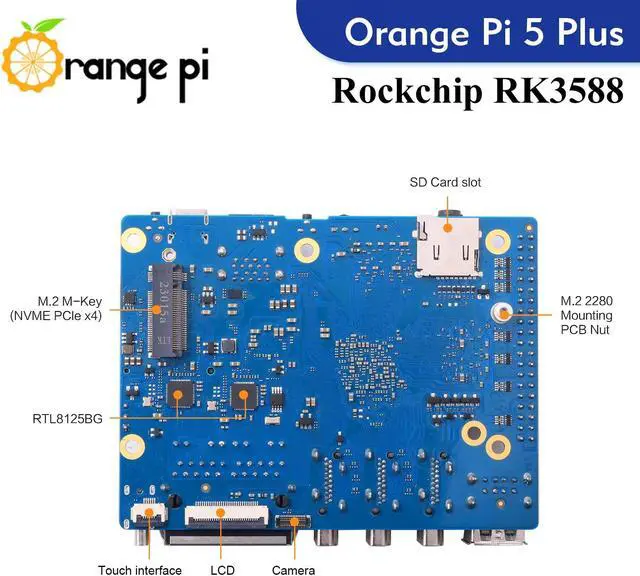 Alt view image 3 of 5 - Orange Pi 5 Plus 8GB Rockchip RK3588 8 Core 64 Bit Single Board Computer, 2.4GHz Frequency Open Source Development Board Run Orange Pi OS, Android, Debian, Ubuntu (Pi 5 Plus 8G+5V4A TC Supply)