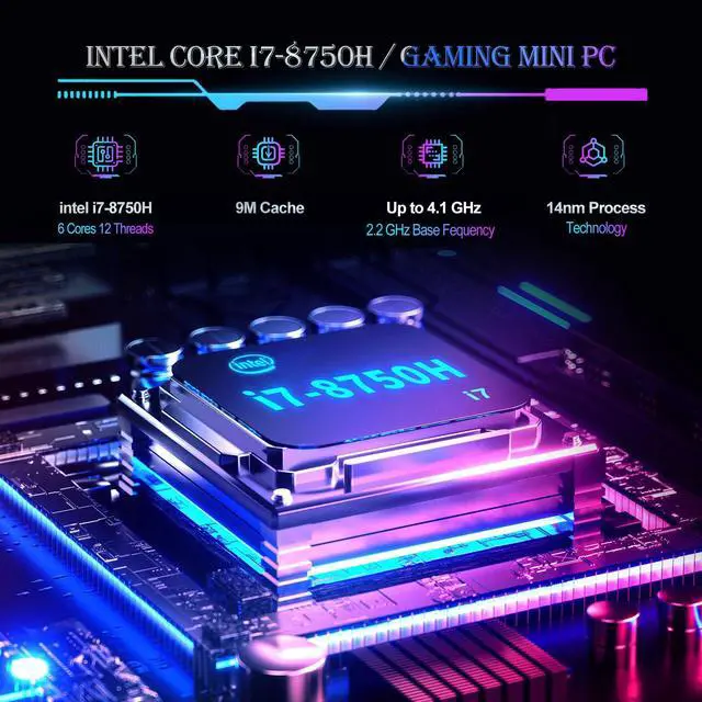 Alt view image 2 of 5 - Mini PC Core i7-8750H (up to 4.1GHz) + GTX 1050 3GB Dual Graphics Mini Computers 16GB DDR4 512GB NVMe PCIe 3.0 SSD, RGB Lights Mini Desktop Computer 4K Dual HDMI+Type-C, WiFi 6 BT5.2, Windows 11 Pro