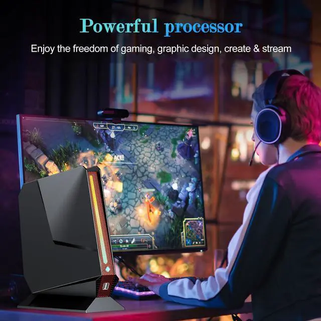 Alt view image 4 of 5 - Mini PC Core i7-8750H (up to 4.1GHz) + GTX 1050 3GB Dual Graphics Mini Computers 16GB DDR4 512GB NVMe PCIe 3.0 SSD, RGB Lights Mini Desktop Computer 4K Dual HDMI+Type-C, WiFi 6 BT5.2, Windows 11 Pro