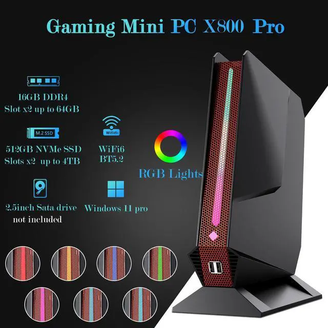 Alt view image 5 of 5 - Mini PC Core i7-8750H (up to 4.1GHz) + GTX 1050 3GB Dual Graphics Mini Computers 16GB DDR4 512GB NVMe PCIe 3.0 SSD, RGB Lights Mini Desktop Computer 4K Dual HDMI+Type-C, WiFi 6 BT5.2, Windows 11 Pro