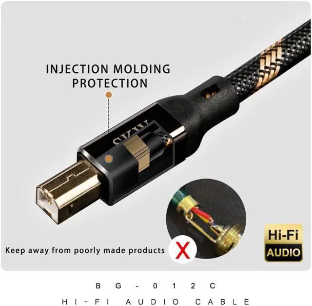 Alt view image 4 of 5 - SKW Audiophiles USB Printer Cable Type C/USB C to USB B High Speed DAC Decoder Cable 9.8ft / 3M