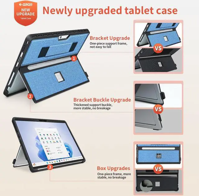 Alt view image 4 of 5 - SSS·GRGB Case fit Microsoft Surface Pro 11/10/9/8 13-Inch, with Stent Cover, Hand Strap, All-in-one Rugged Case Compatible with Type Cover Keyboards, Blue