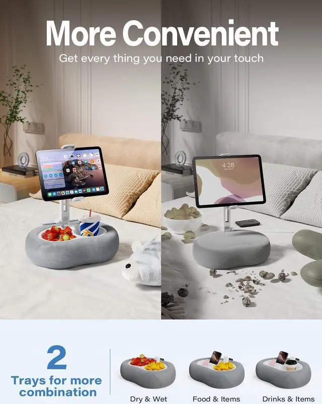 Alt view image 5 of 5 - TAZENI Tablet Kindle Pillow Stand Holder with 2 Trays Fit 4''-13'' Phone/Tablet/Kindle iPad Holder Stand for Bed with Soft Plus Fabric Reading Accessories Gift for Reading, Gray