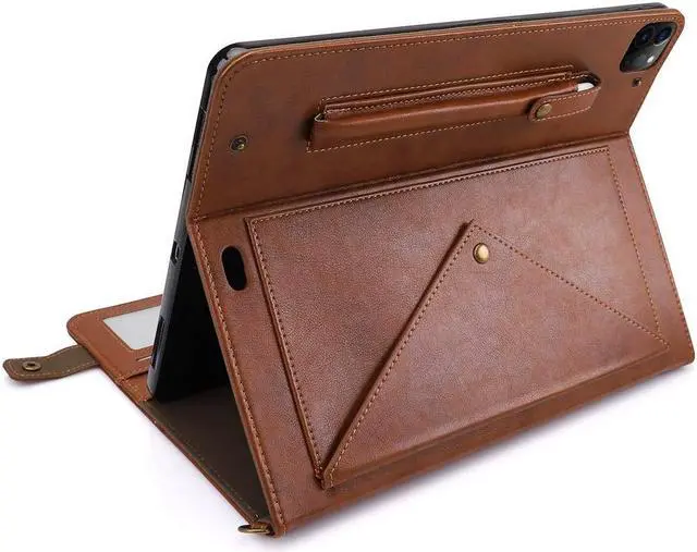 Alt view image 3 of 5 - Handbag Case for iPad Pro 13-inch M4 2024 7th Gen, Techcircle Folio Stand PU Leather Crossbody Wallet Case with Pencil Holder, Hand Strap & Shoulder Strap, Coffee