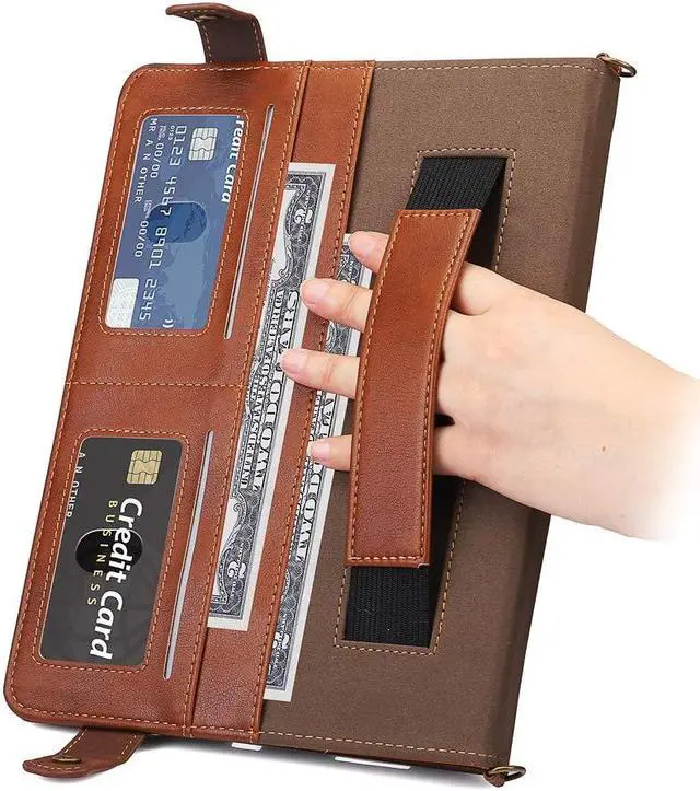 Alt view image 5 of 5 - Handbag Case for iPad Pro 13-inch M4 2024 7th Gen, Techcircle Folio Stand PU Leather Crossbody Wallet Case with Pencil Holder, Hand Strap & Shoulder Strap, Coffee