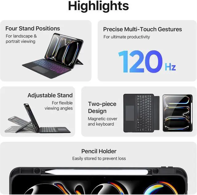 Alt view image 2 of 5 - Tussvie iPad Pro 13 Inch Case with Keyboard(M4, 2024), Magic Keyboard with Multi-Color Backlight, Multi-Touch Trackpad, Easy-Set Floating Cantilever Stand, Black