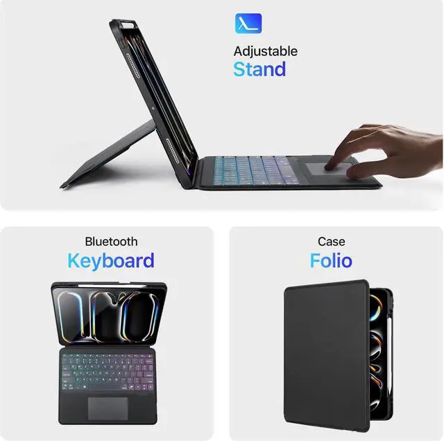 Alt view image 3 of 5 - Tussvie iPad Pro 13 Inch Case with Keyboard(M4, 2024), Magic Keyboard with Multi-Color Backlight, Multi-Touch Trackpad, Easy-Set Floating Cantilever Stand, Black