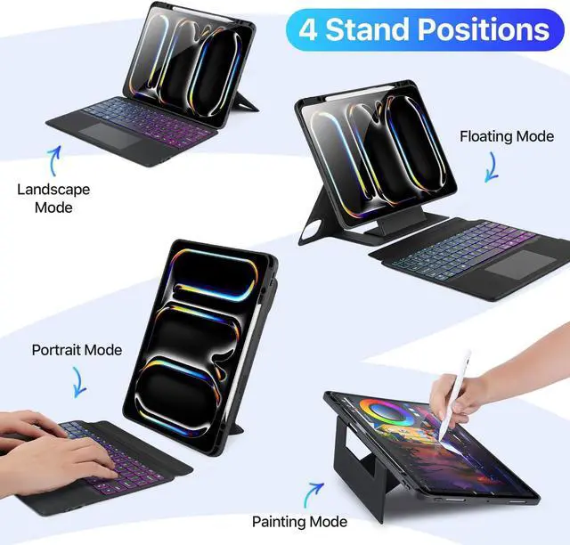 Alt view image 4 of 5 - Tussvie iPad Pro 13 Inch Case with Keyboard(M4, 2024), Magic Keyboard with Multi-Color Backlight, Multi-Touch Trackpad, Easy-Set Floating Cantilever Stand, Black