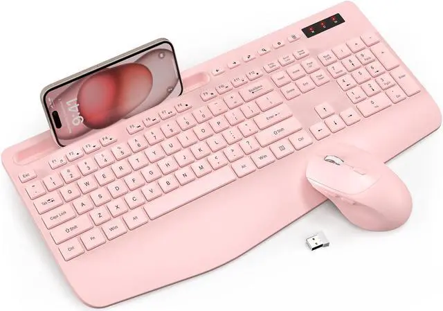 Main image of Wireless Keyboard and Mouse Combo - Full-Sized Ergonomic Keyboard with Wrist Rest, Phone Holder, Sleep Mode, Silent 2.4GHz Cordless Keyboard Mouse Combo for Computer, PC, Laptop, Mac, Windows -Trueque