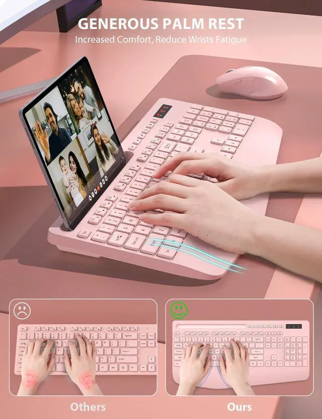 Alt view image 2 of 5 - Wireless Keyboard and Mouse Combo - Full-Sized Ergonomic Keyboard with Wrist Rest, Phone Holder, Sleep Mode, Silent 2.4GHz Cordless Keyboard Mouse Combo for Computer, PC, Laptop, Mac, Windows -Trueque