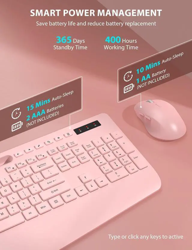 Alt view image 5 of 5 - Wireless Keyboard and Mouse Combo - Full-Sized Ergonomic Keyboard with Wrist Rest, Phone Holder, Sleep Mode, Silent 2.4GHz Cordless Keyboard Mouse Combo for Computer, PC, Laptop, Mac, Windows -Trueque