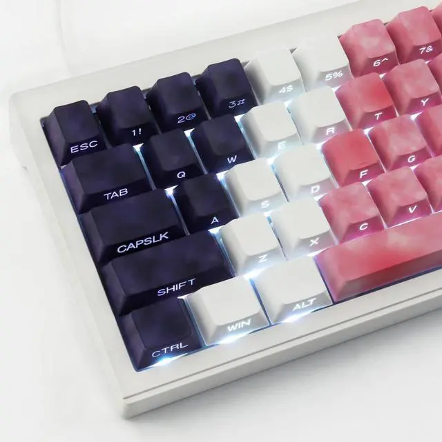 Alt view image 2 of 5 - Tsungup PBT Keycaps,Side Printed 131 Keys Custom Dye Sub Keycaps 75 Percent,Shine Through Keycap Set Gradient Red Cherry Profile Keyboard Key Caps for Mechanical Keyboards