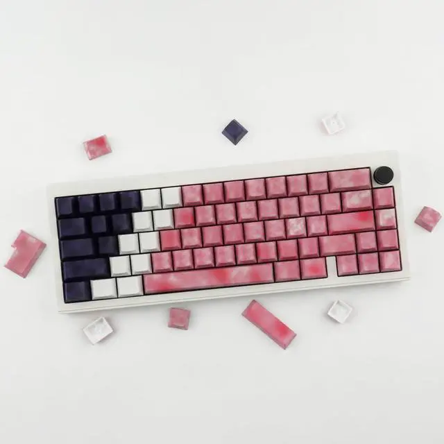 Alt view image 3 of 5 - Tsungup PBT Keycaps,Side Printed 131 Keys Custom Dye Sub Keycaps 75 Percent,Shine Through Keycap Set Gradient Red Cherry Profile Keyboard Key Caps for Mechanical Keyboards