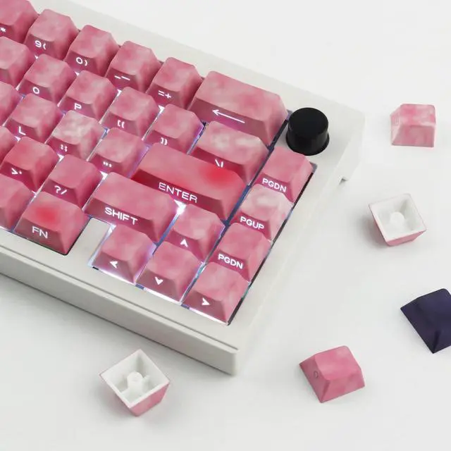 Alt view image 4 of 5 - Tsungup PBT Keycaps,Side Printed 131 Keys Custom Dye Sub Keycaps 75 Percent,Shine Through Keycap Set Gradient Red Cherry Profile Keyboard Key Caps for Mechanical Keyboards