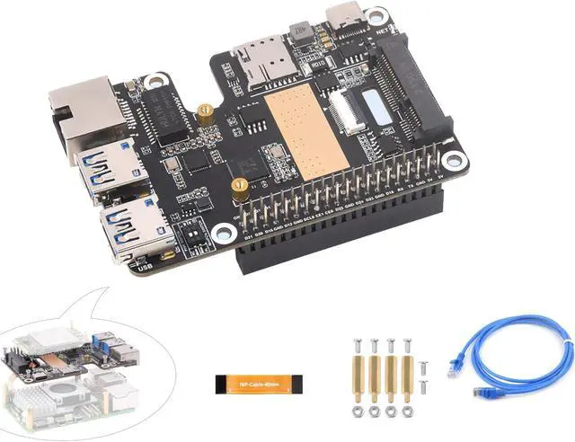 Main image of PCIe to MiniPCIe/Gigabit Ethernet/USB 3.2 Gen1 HAT for Raspberry Pi 5, HAT+ Standard, Supports MiniPCIe Interface 4G Module, Extend PCIe Interface to Two USB 3.2 Gen1 Ports, Support Multi-System