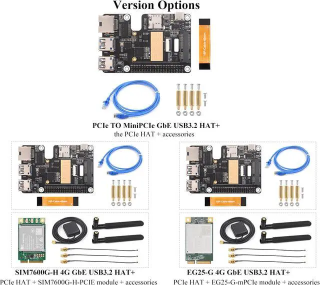 Alt view image 3 of 5 - PCIe to MiniPCIe/Gigabit Ethernet/USB 3.2 Gen1 HAT for Raspberry Pi 5, HAT+ Standard, Supports MiniPCIe Interface 4G Module, Extend PCIe Interface to Two USB 3.2 Gen1 Ports, Support Multi-System