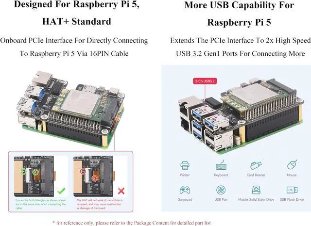 Alt view image 4 of 5 - PCIe to MiniPCIe/Gigabit Ethernet/USB 3.2 Gen1 HAT for Raspberry Pi 5, HAT+ Standard, Supports MiniPCIe Interface 4G Module, Extend PCIe Interface to Two USB 3.2 Gen1 Ports, Support Multi-System