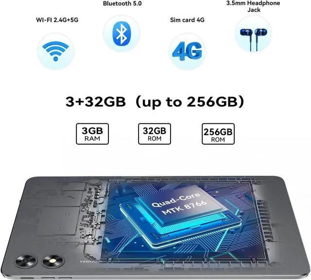 Alt view image 3 of 5 - UMIDIGI G3 Tab Android 13 Tablet 2025 with Sim Card Slot, 3GB+32GB 256GB Expand, 2.4/5GHz WiFi, 10.1 inch Tablet with 4* A53-Cortex of 2.0 GHz, 6000mAh, BT, 1280 * 800 Touch Screen, Al Face Unlock