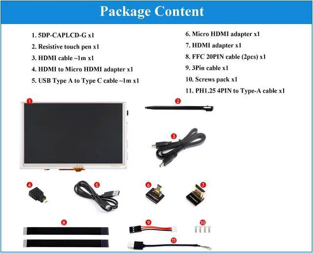 Alt view image 2 of 5 - UeeKKoo 5inch IPS Touch Screen 1024x600 Compatible with Raspberry Pi 5/4B/3B+/3B/Zero W WH/Zero 2 W/Pico/Pico W/Jetson Nano/PC, Support Win 11/10/ 8.1/8 /7, 800cd/m² (Narrow-Bezel Resistive Touch)